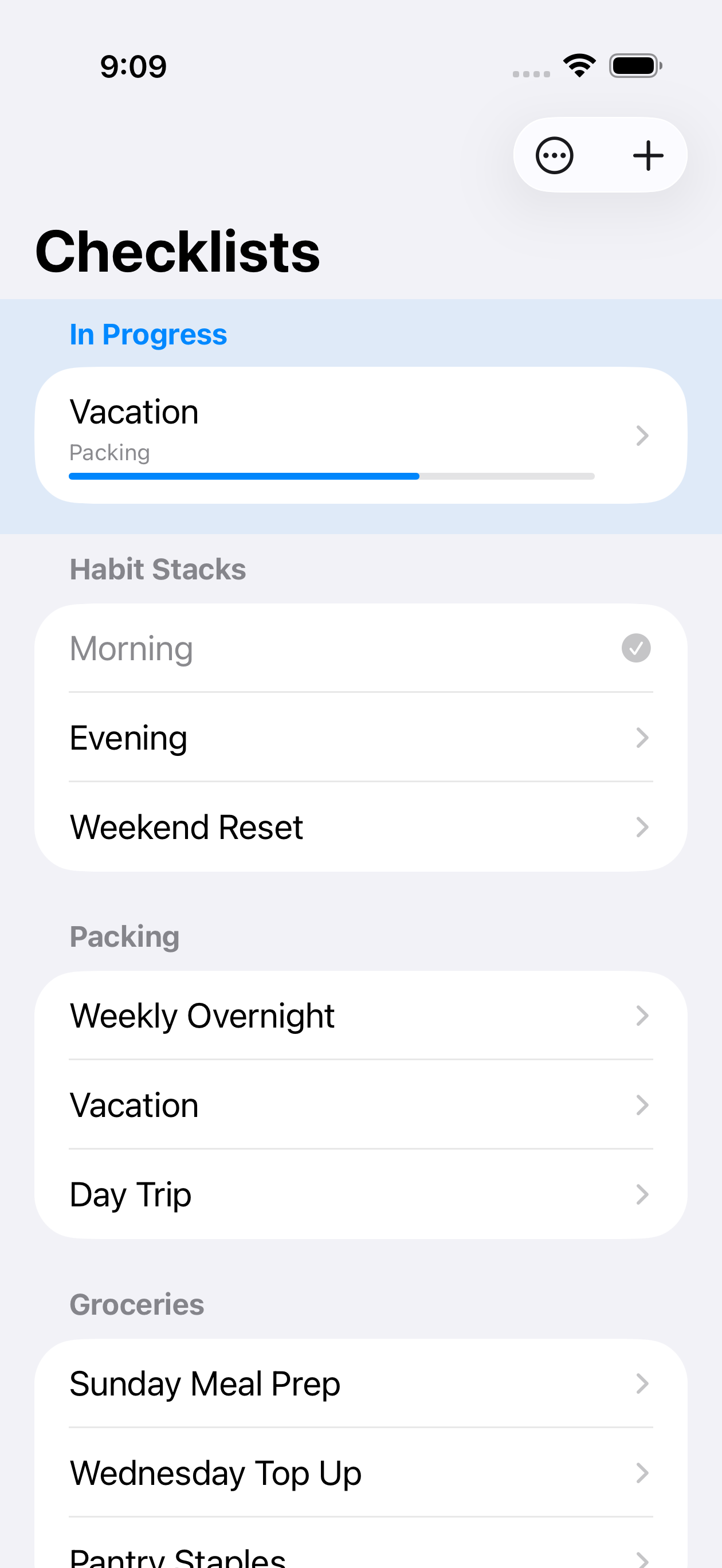 Checklists organized into folders