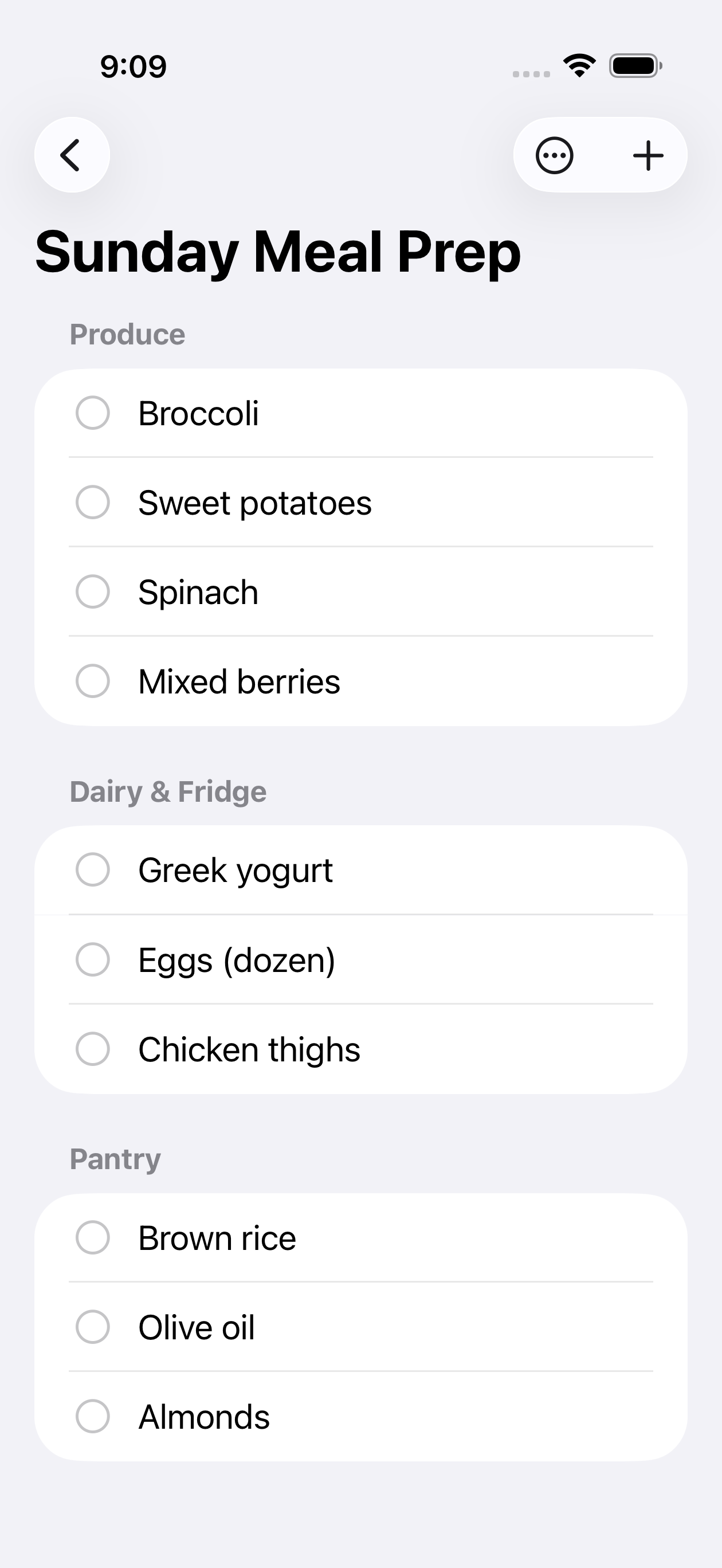 Sunday meal prep grocery list